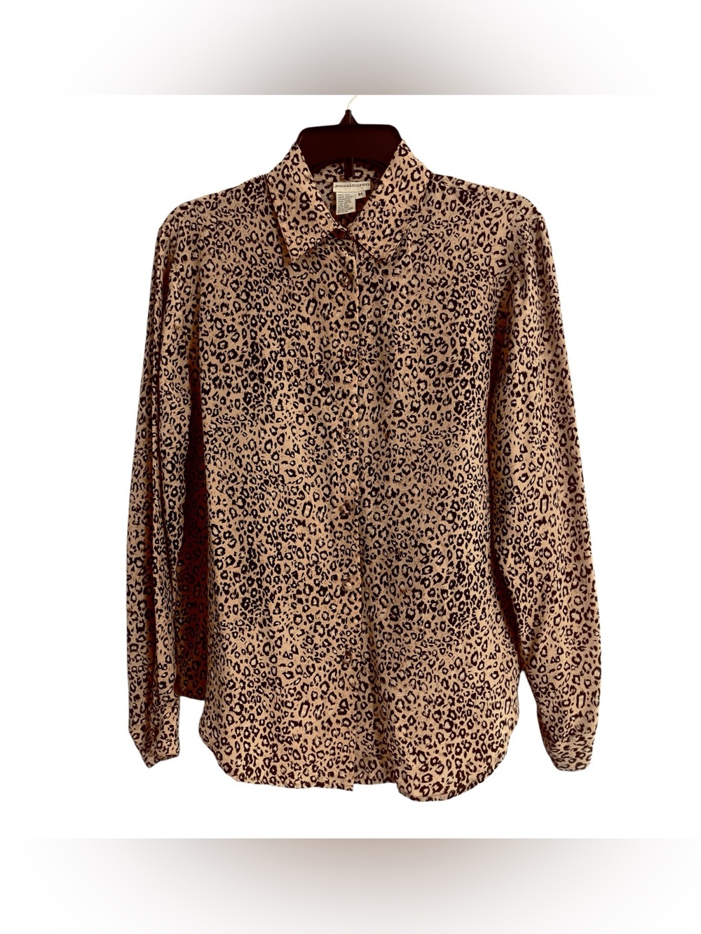 Vintage Silk Leopard Print Career Blouse M Cheetah Animal Button Up Shirt Top